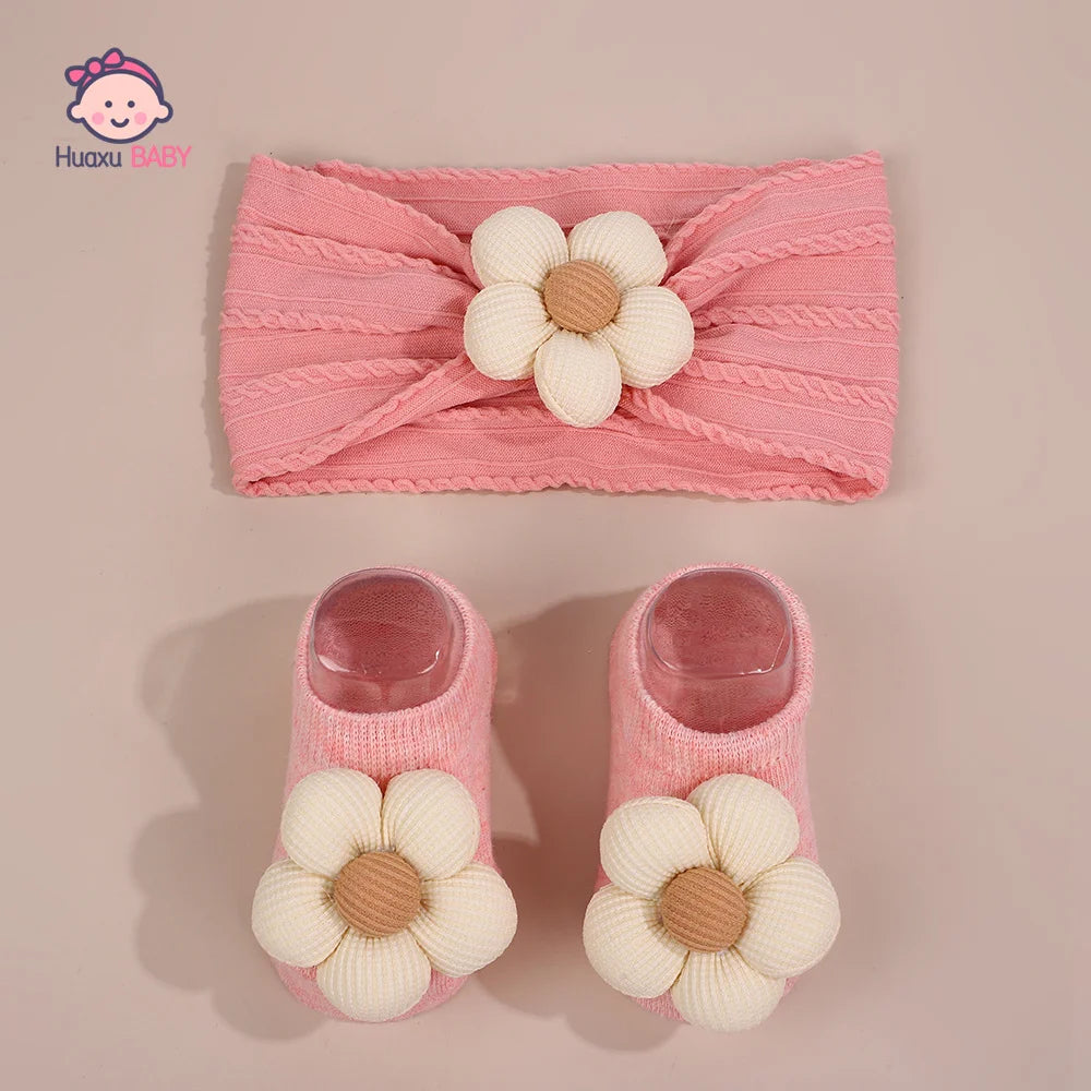 Ensemble Bébé Fille – Bandeau Fleur & Chaussettes