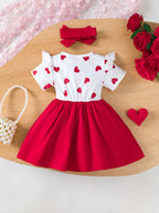 Robe Bébé Fille Princesse – Motif Cœurs & Bandeau Assorti