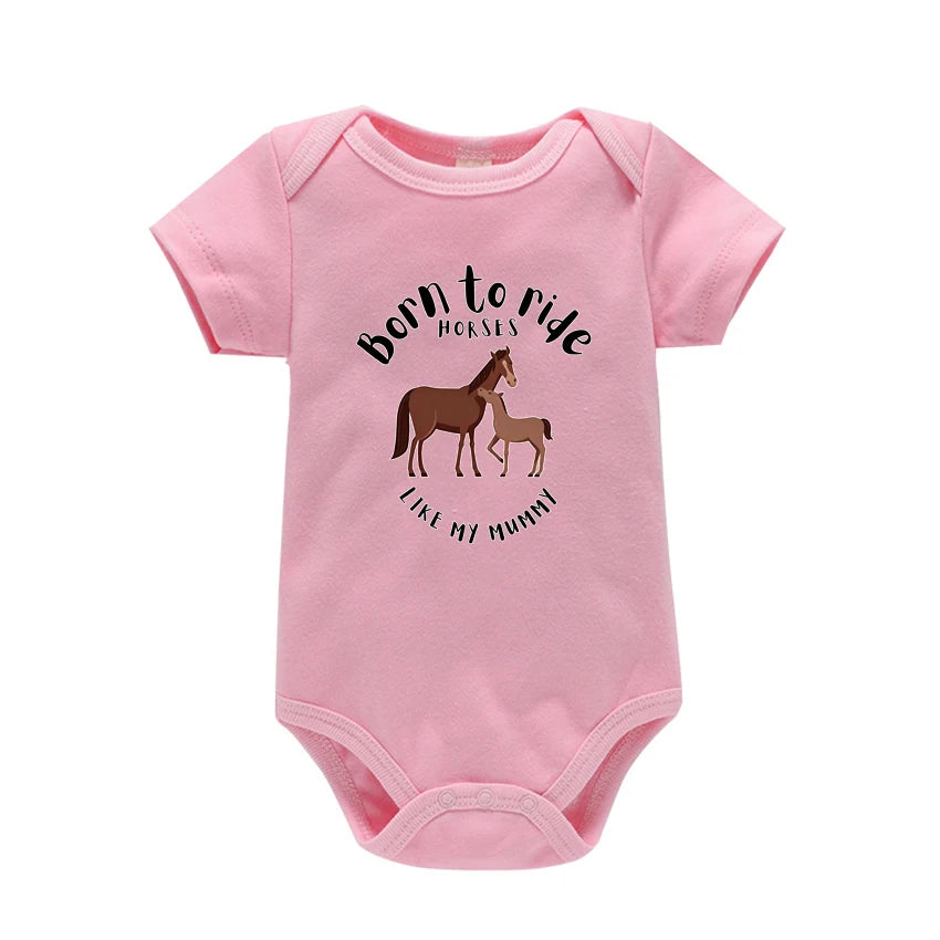 Newborn Baby Summer Rompers Infant Bodysuits Short Sleeve Jumpsuit Born To Ride Horses for babies Baby Boy Girl Clothes