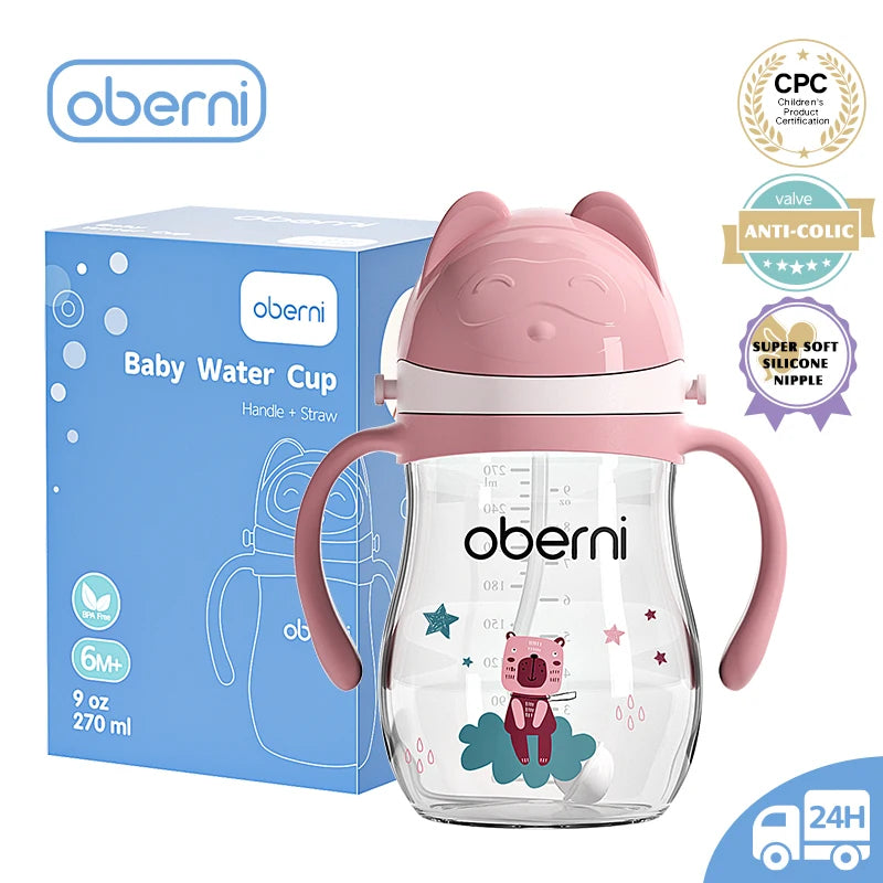 Oberni 270ml Tritan Kindergarten Baby Water Cup Leak Proof Gravity Ball Cute Baby Water Bottle For School