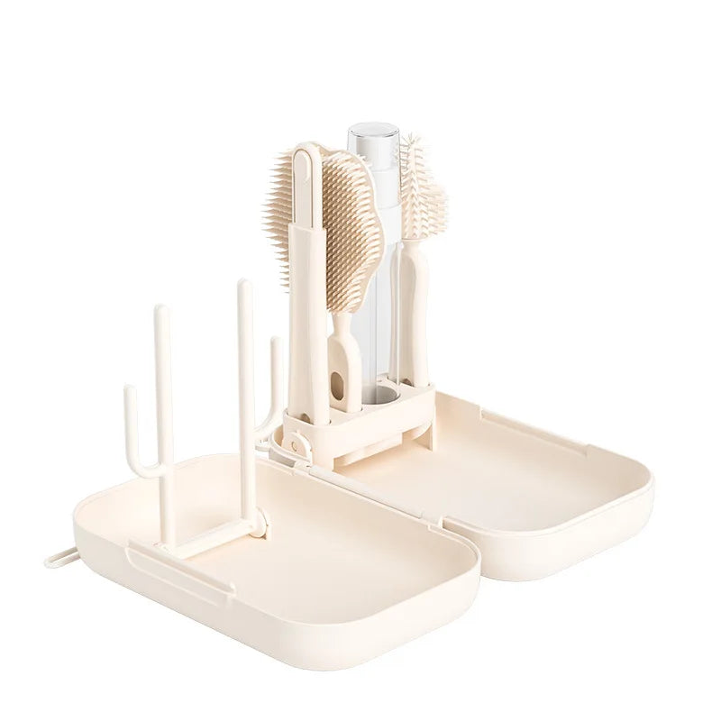 Portable Silicone Baby Bottle Brush Set - Travel-Friendly Cleaning Kit with Storage Box for Infant Milk Bottles