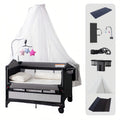 5-in-1 Baby Playpen Crib Bedside Sleeper with Diaper Table and Activity Center Foldable Multifunctional Infant Bed Winter Baby
