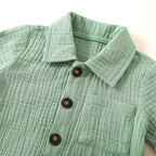 Ensemble Bébé Garçon Été – Chemise Col Revers & Short en Coton Lin
