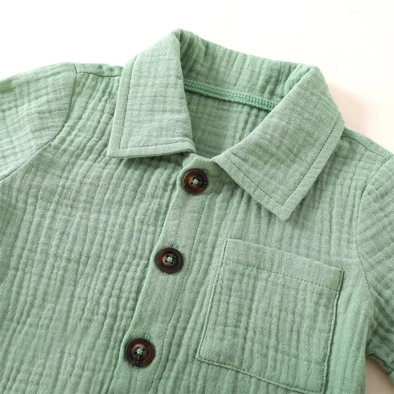 Ensemble Bébé Garçon Été – Chemise Col Revers & Short en Coton Lin