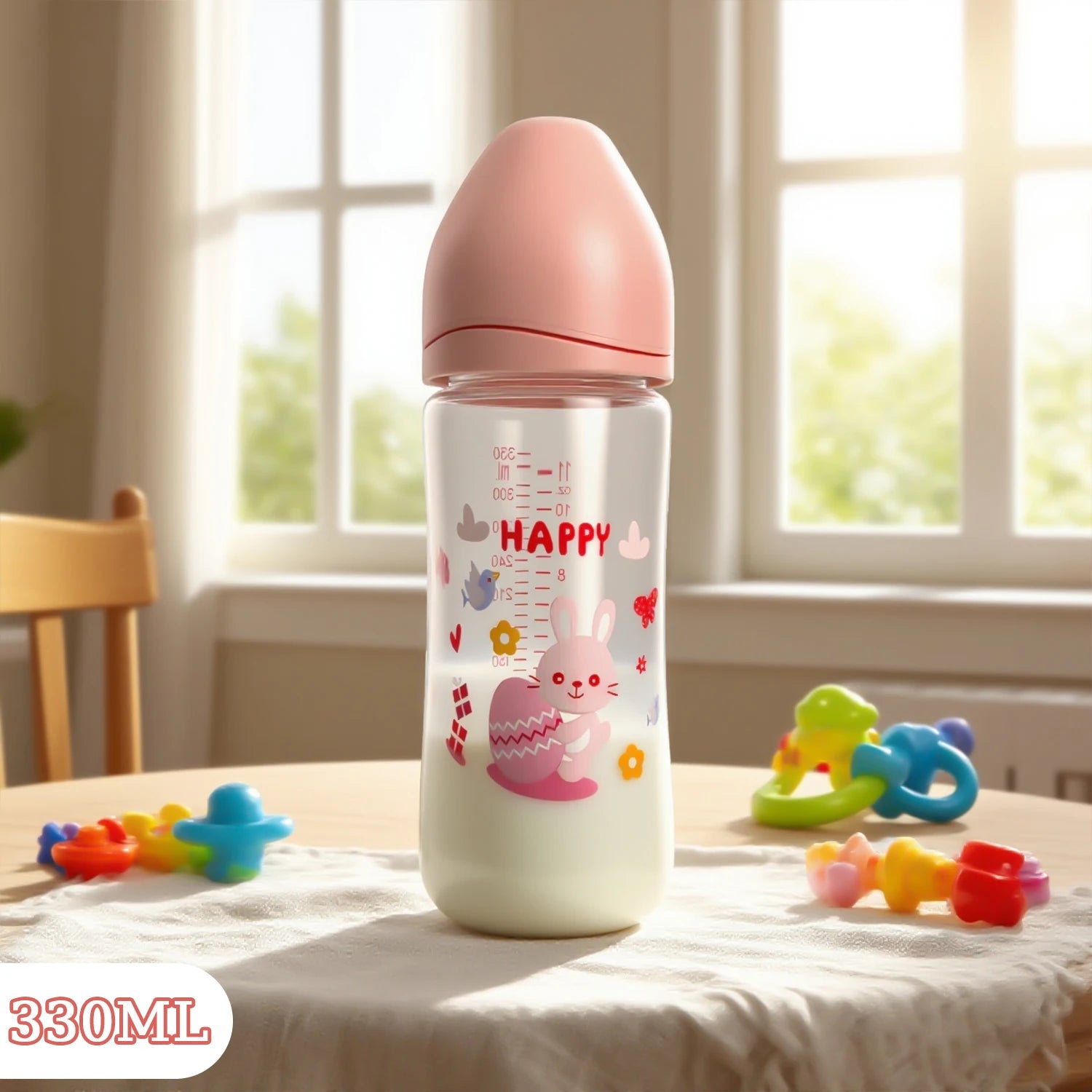 330ml Painted cartoon baby baby anti-choking Pp babybottle suitable set for newboms 0-24 months baby bottlemother and baby