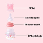 60ml wide diameter baby PP bottle, Cartoon bear shape newborn mini bottle, BPA-free, anti-drop and anti-drop, holiday gift