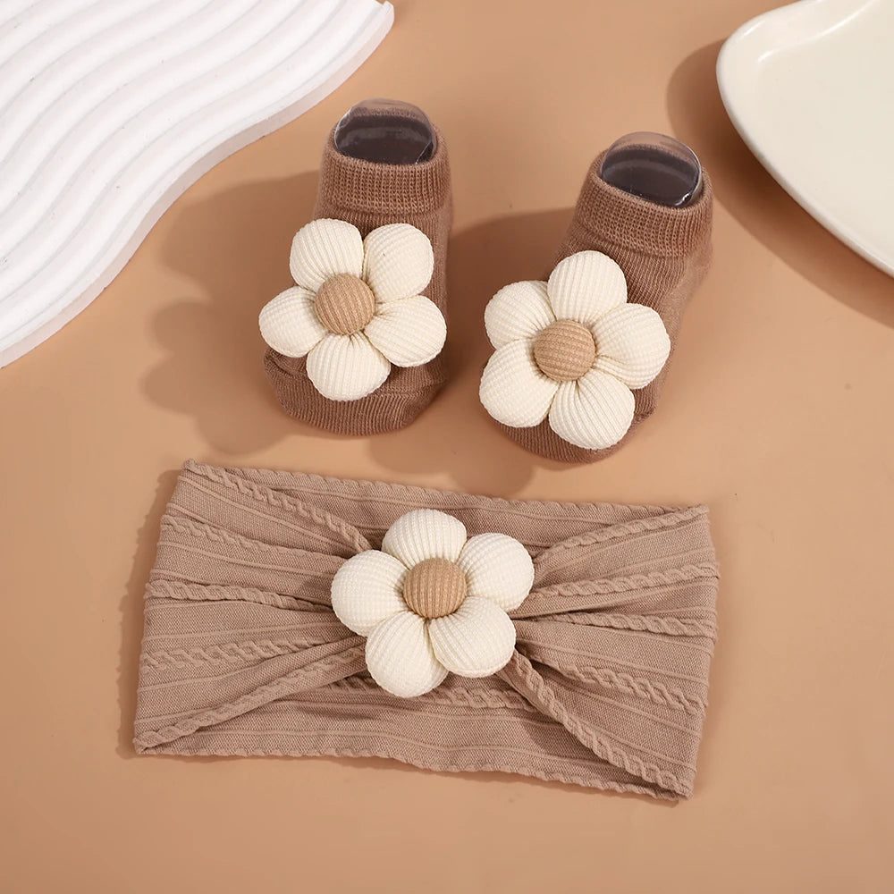 Ensemble Bébé Fille – Bandeau Fleur & Chaussettes