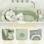 Aiyaplay Foldable Baby Bathtub with Bath Cushion Support with Button Drain Hole and Shower Shelf Hook Green