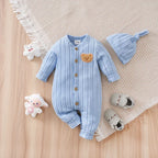 2pcs newborn baby romper Winter sweater knit long-sleeved blue Bear Chapter With hat One piece Baby pajamas 0-18 months Unisex