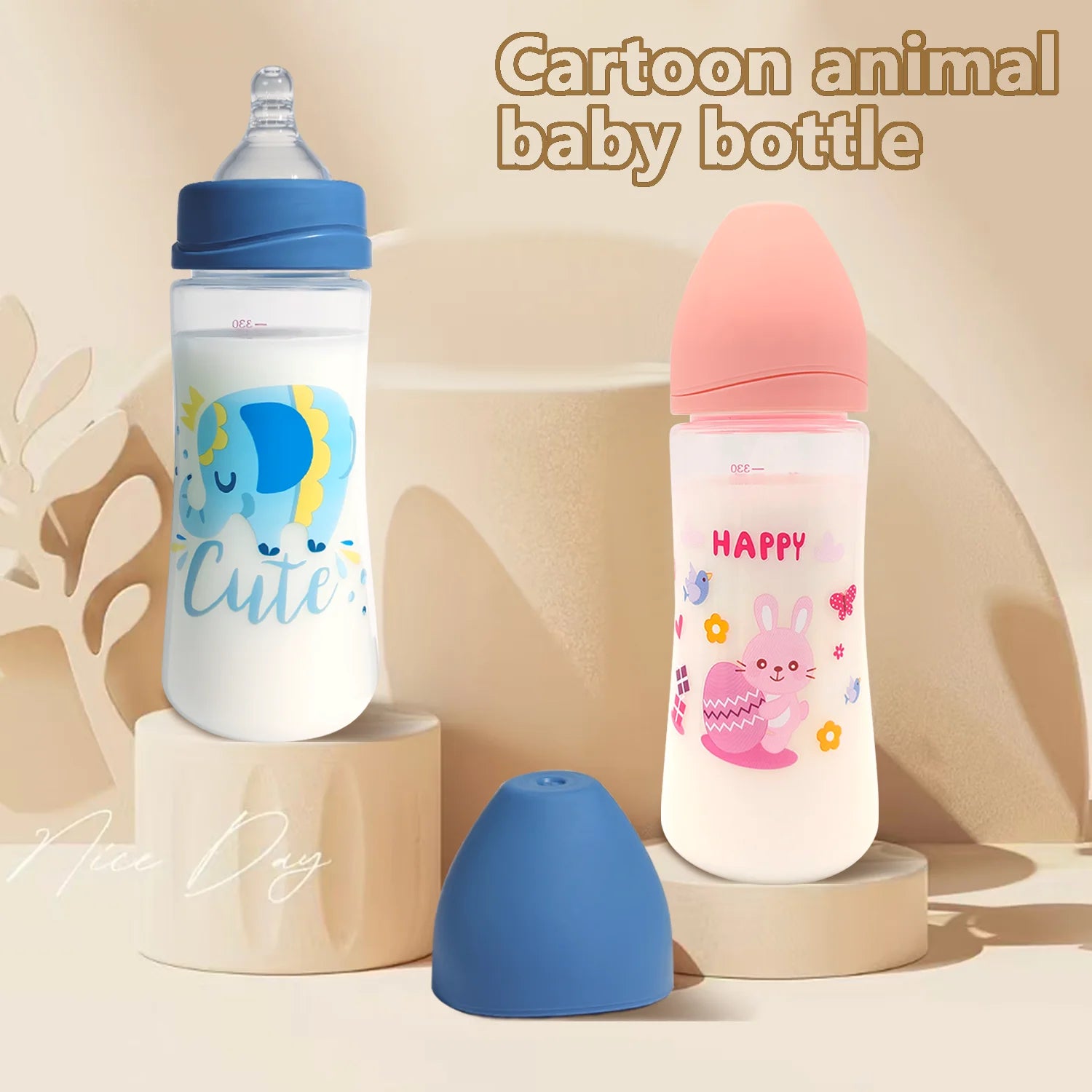 330ml Painted cartoon baby baby anti-choking Pp babybottle suitable set for newboms 0-24 months baby bottlemother and baby