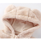 2025 Winter Newborn Baby Cartoon Bear Plush Onesie Hooded Ear Fluffy Romper Unisex 0-12M Thermal Infant Jumpsuit Warm Outfit