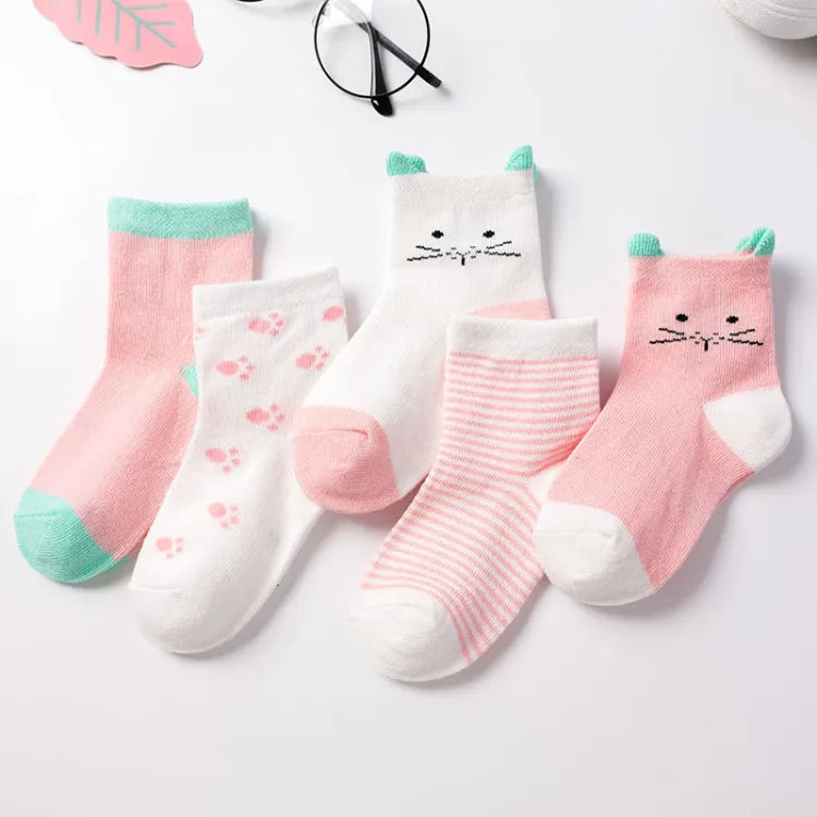 Lot 5 Chaussettes Bébé – Chat Mignon