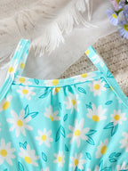 Barboteuse Bébé Fille Fleurie – Combinaison à Bretelles & Sac Assorti