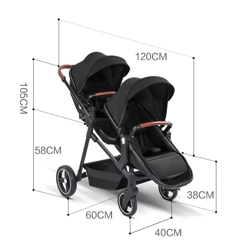 Foldable Double Seat Stroller Can Be Taken on Board Portable Twin Multifunctional Stroller Comfortable Lightweight Twin Stroller