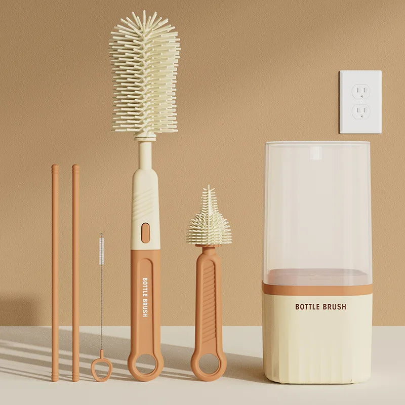 Silicone Baby Bottle Cup Brush Set with Storage Box Newborn Gift Milk Bottle Cleaning Brushes Suit Portable Detachable Cleaning