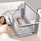Baby Crib, 3-In-1 Folding Baby Crib Sleeper With Breathable & Visible Mesh Window, Washable Elastic Cloth Liner Cover Portable
