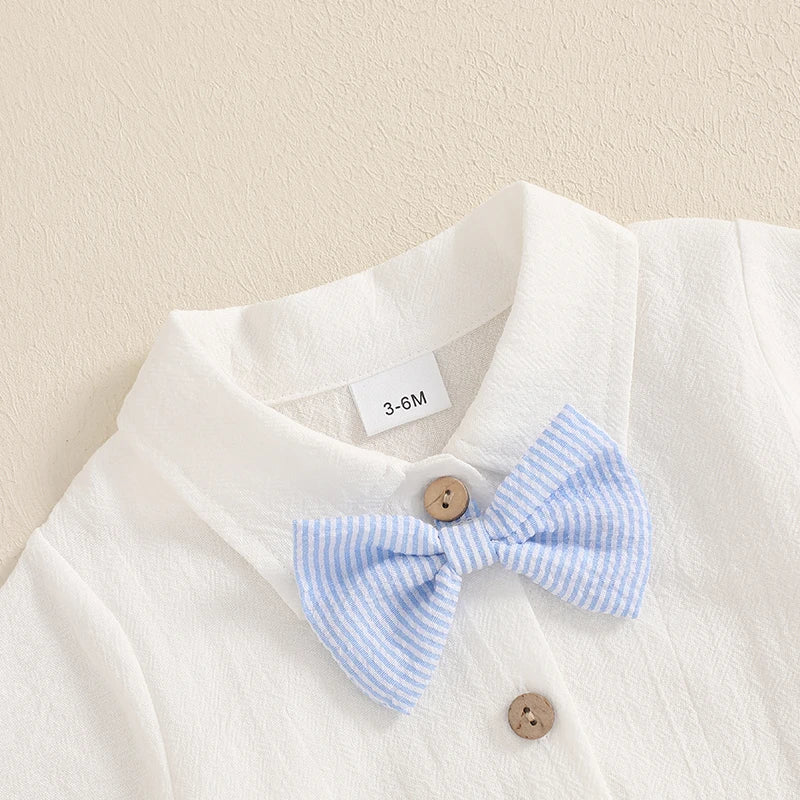 Ensemble Gentleman Bébé Garçon – Barboteuse, Short à Bretelles & Nœud Papillon