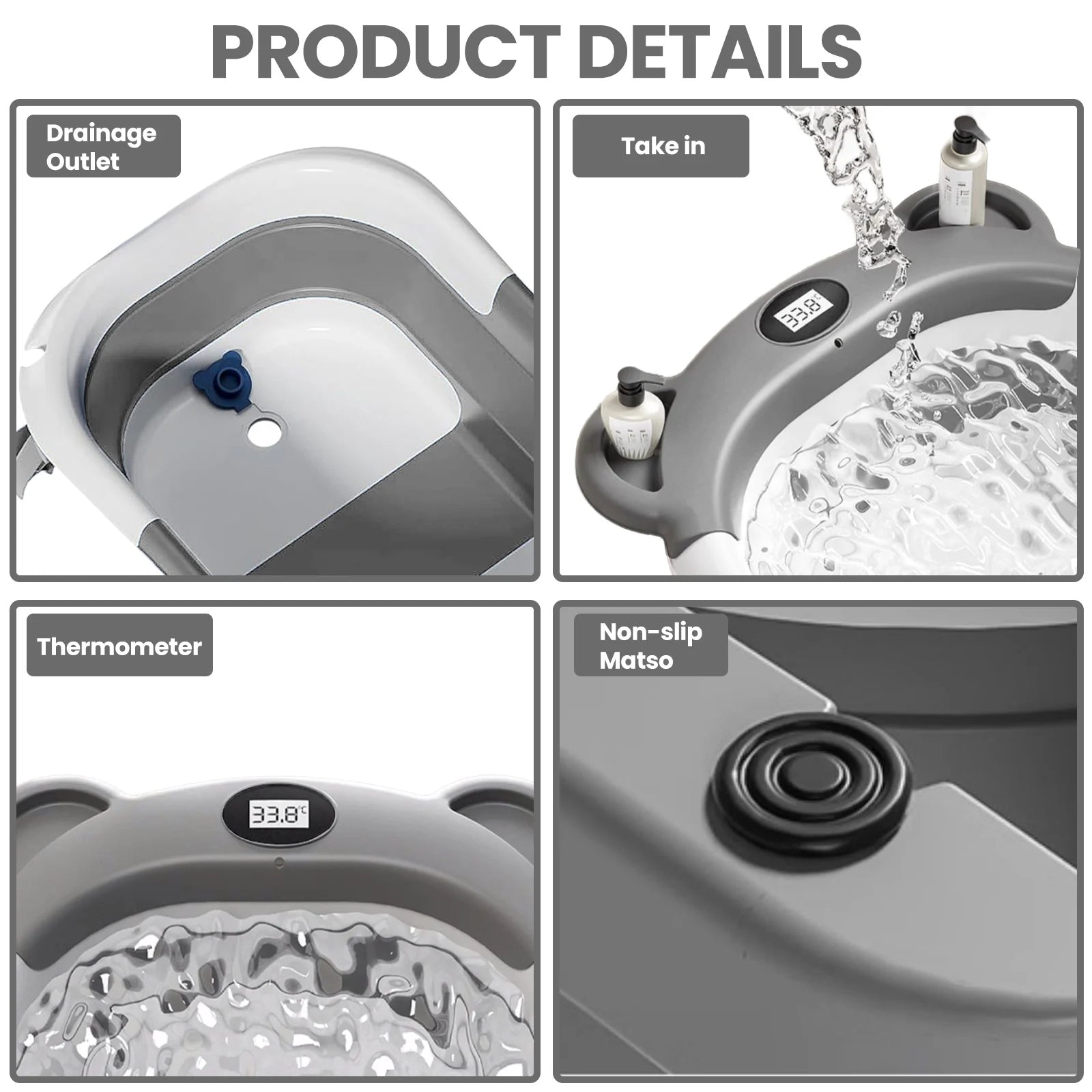 Collapsible Baby Bathtub for Newborn with Thermometer &1Soft Floating Cushion,Portable Travel Bathtub with Drain Hole,Baby Tubs