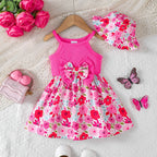 Ensemble Bébé Fille 2 Pièces – Robe à Nœud & Chapeau d'Été