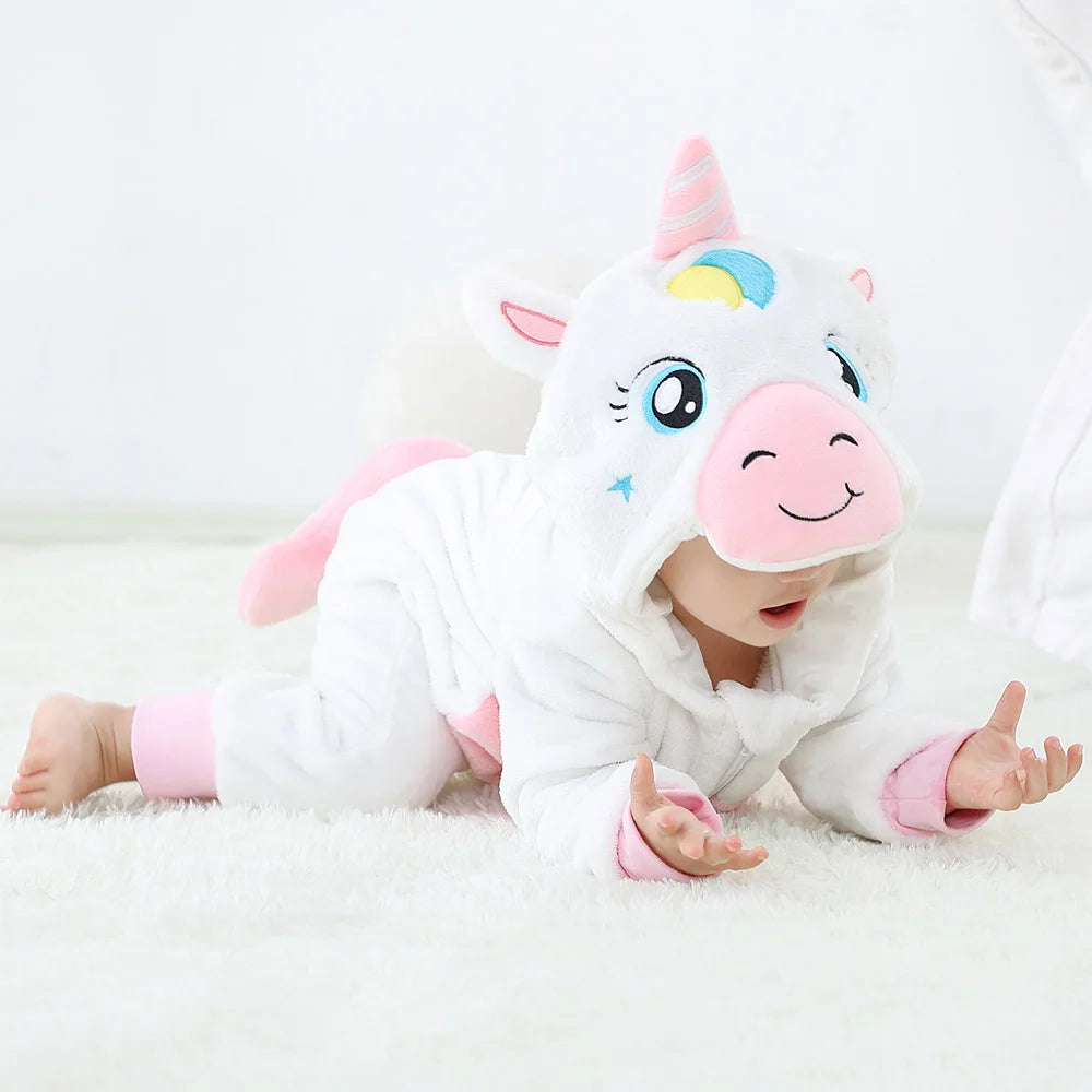0-4T Big Size Baby Rompers Winter Warm Christmas Baby Jumpsuits Unicorn Kigurumi Pajamas Onesies for Babies Newborn Baby Clothes