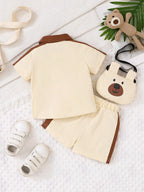 Ensemble Bébé Garçon 3 Pièces – Polo Ours, Short & Sac Bandoulière