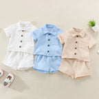 Ensemble Bébé Garçon Été – Chemise Col Revers & Short en Coton Lin
