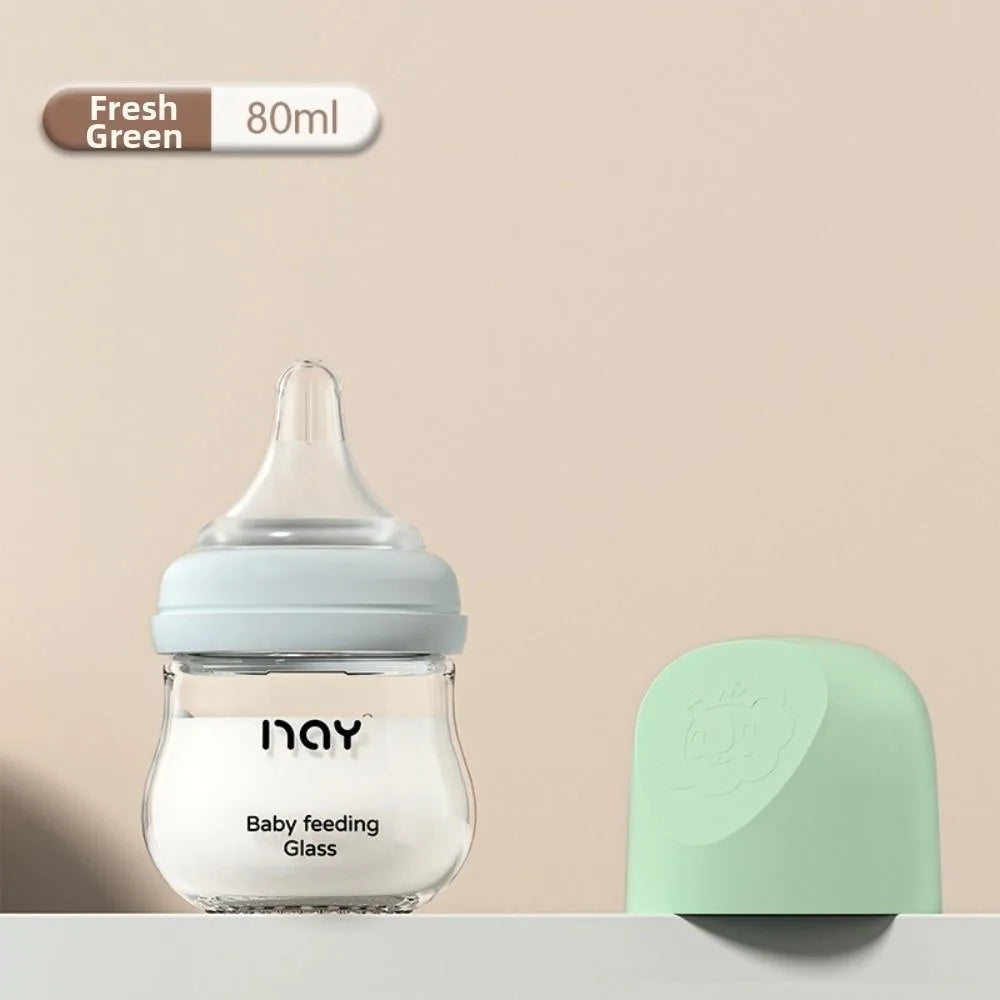 Cute Glass Baby Bottle Anti Choking 80/160ML Infant Milk Bottle Anti-flatulence Food Grade Baby Drinking Cup Toddler