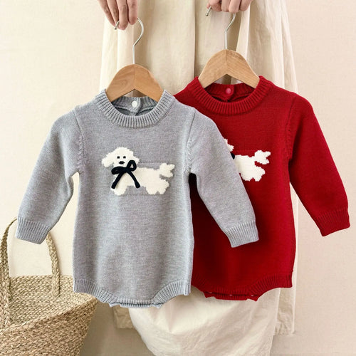 0-24M Baby Clothes Round Neck Knitted Bodysuit Cartoon Puppy Spring Soft Comfortable Unisex Baby Loungewear