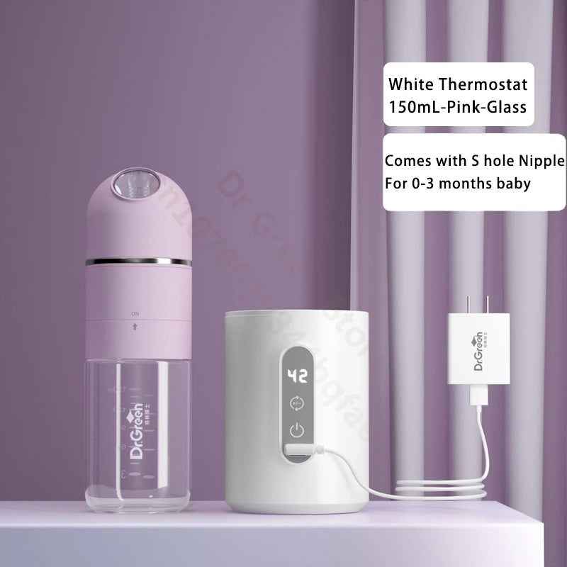Dr.Green  4S Thermostatic Newborn Baby Bottle Wide Mouth Glass 150mL/240mL Sealed isolation Fast milk filling RemovableWashable