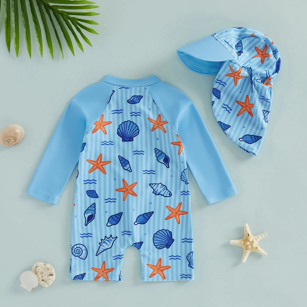 Maillot de Bain Bébé Garçon Anti-UV – Manches Longues avec Chapeau