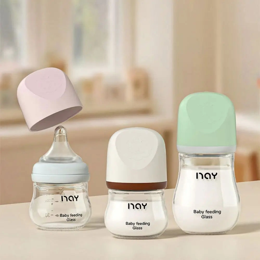 Cute Glass Baby Bottle Anti Choking 80/160ML Infant Milk Bottle Anti-flatulence Food Grade Baby Drinking Cup Toddler