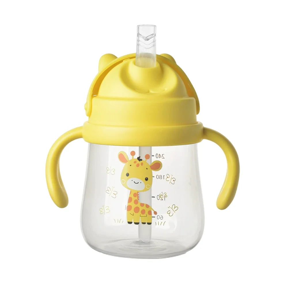 Anti-Colic Baby Water Cup Cartoon Baby Training Straw Cup with Double Handles Anti-Choking Training Cup for Boys and Girls