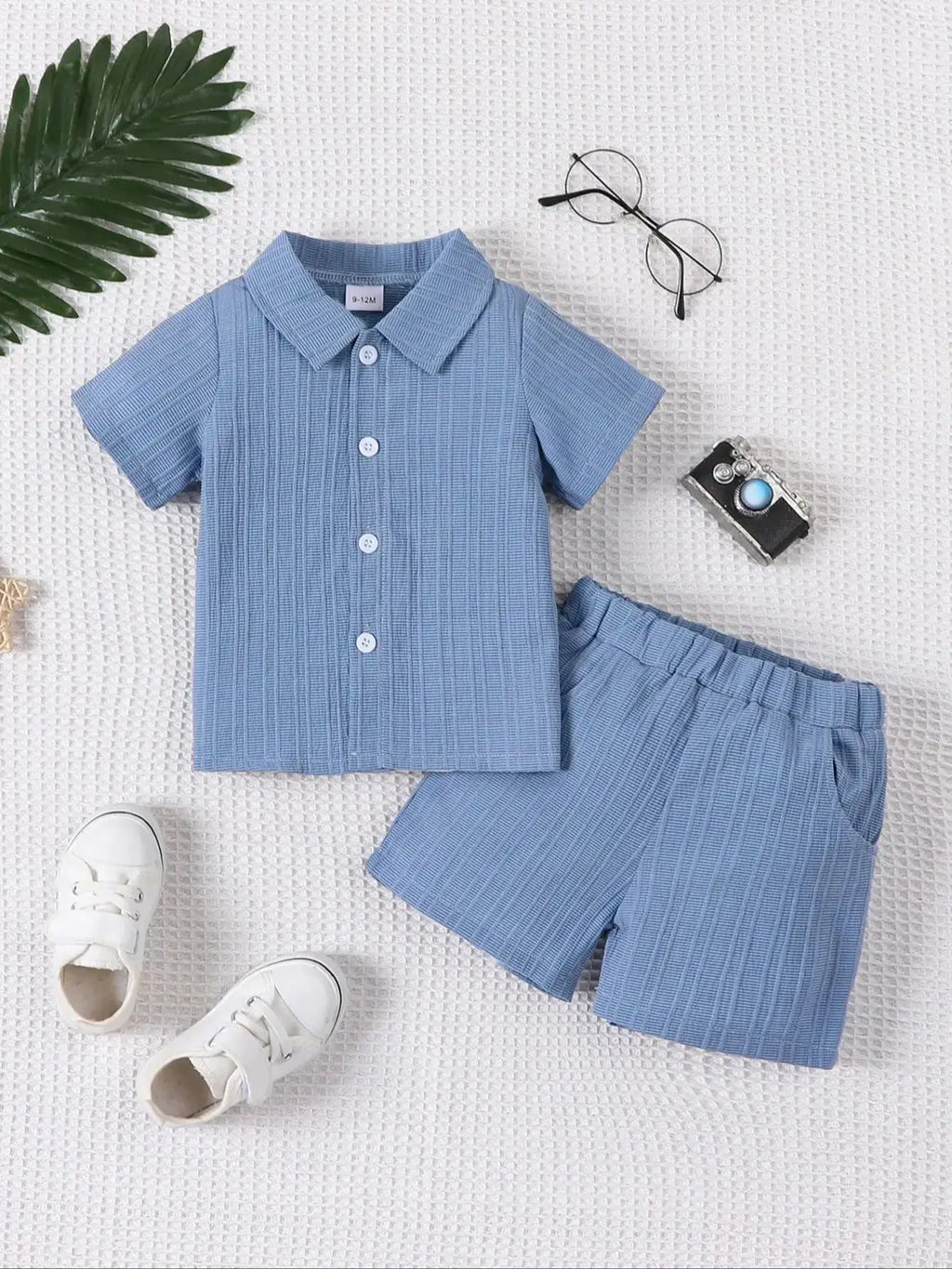 Ensemble Bébé Garçon 2 Pièces – Chemise Jacquard & Short d'Été