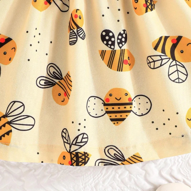 Robe Bébé Fille Jaune – Motif Abeille & Bandeau Assorti