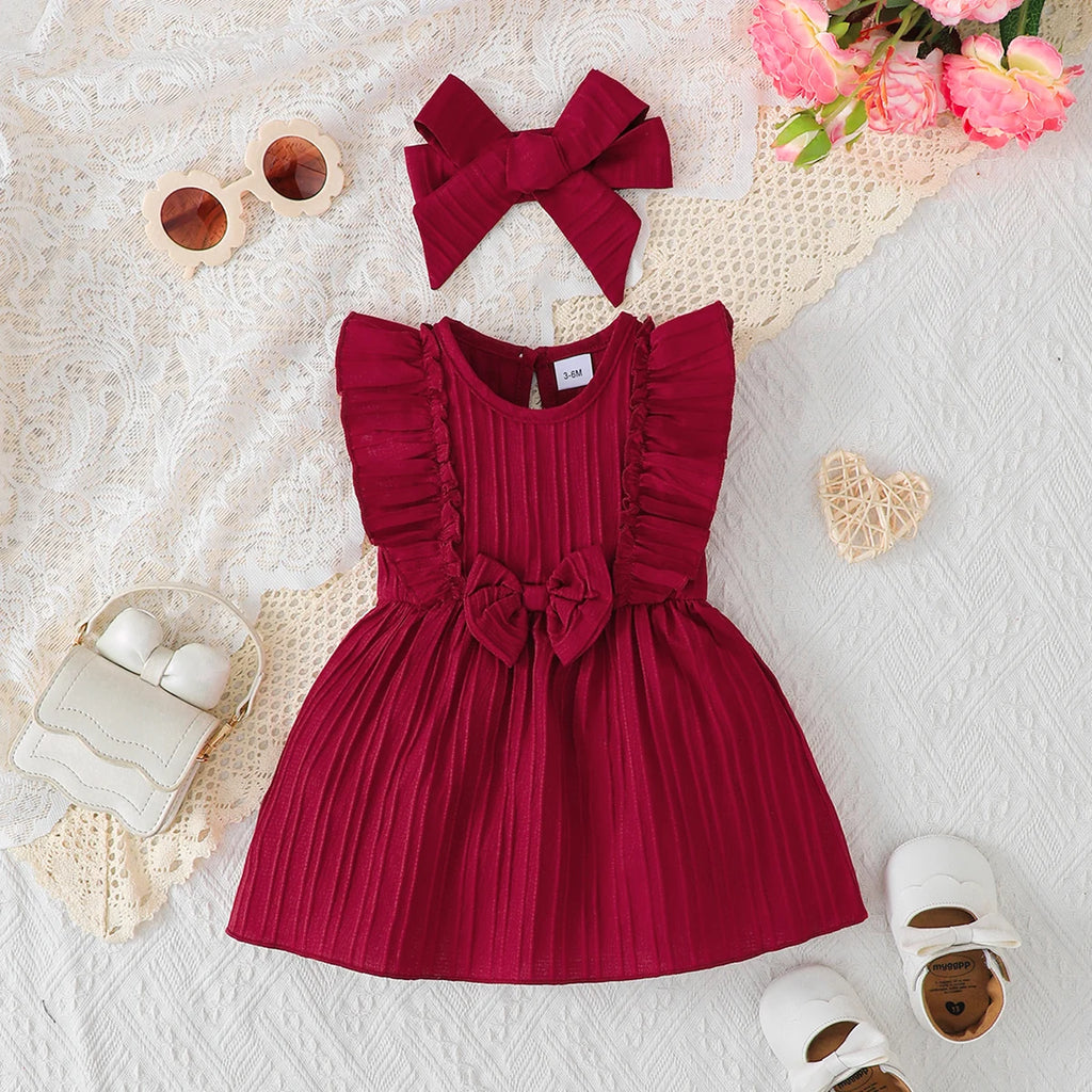 Robe Bébé Fille Été – Sans Manches avec Volants & Bandeau