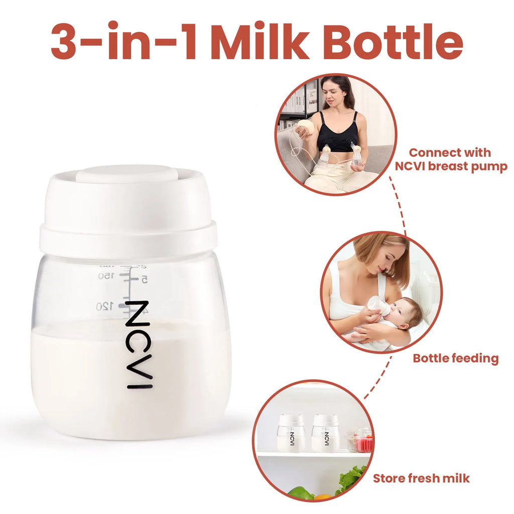 NCVI Breast Milk Storage Bottles, Baby Bottles with Nipples and Travel Caps, Anti-Colic, BPA Free, 2 Count,White