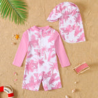 Maillot de Bain Bébé Fille Rose – Manches Longues avec Chapeau