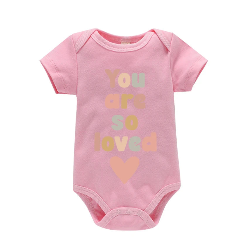 Newborn Baby Summer Rompers Infant Bodysuits Short Sleeve Jumpsuit “You Are So Loved” Baby Boy Girl Clothes Cotton  0-24 Months