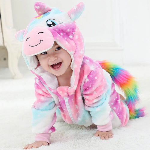 0-4T Big Size Baby Rompers Winter Warm Christmas Baby Jumpsuits Unicorn Kigurumi Pajamas Onesies for Babies Newborn Baby Clothes