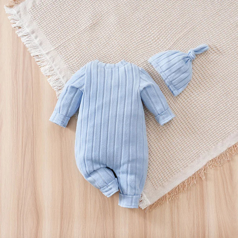 2pcs newborn baby romper Winter sweater knit long-sleeved blue Bear Chapter With hat One piece Baby pajamas 0-18 months Unisex
