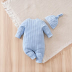 2pcs newborn baby romper Winter sweater knit long-sleeved blue Bear Chapter With hat One piece Baby pajamas 0-18 months Unisex