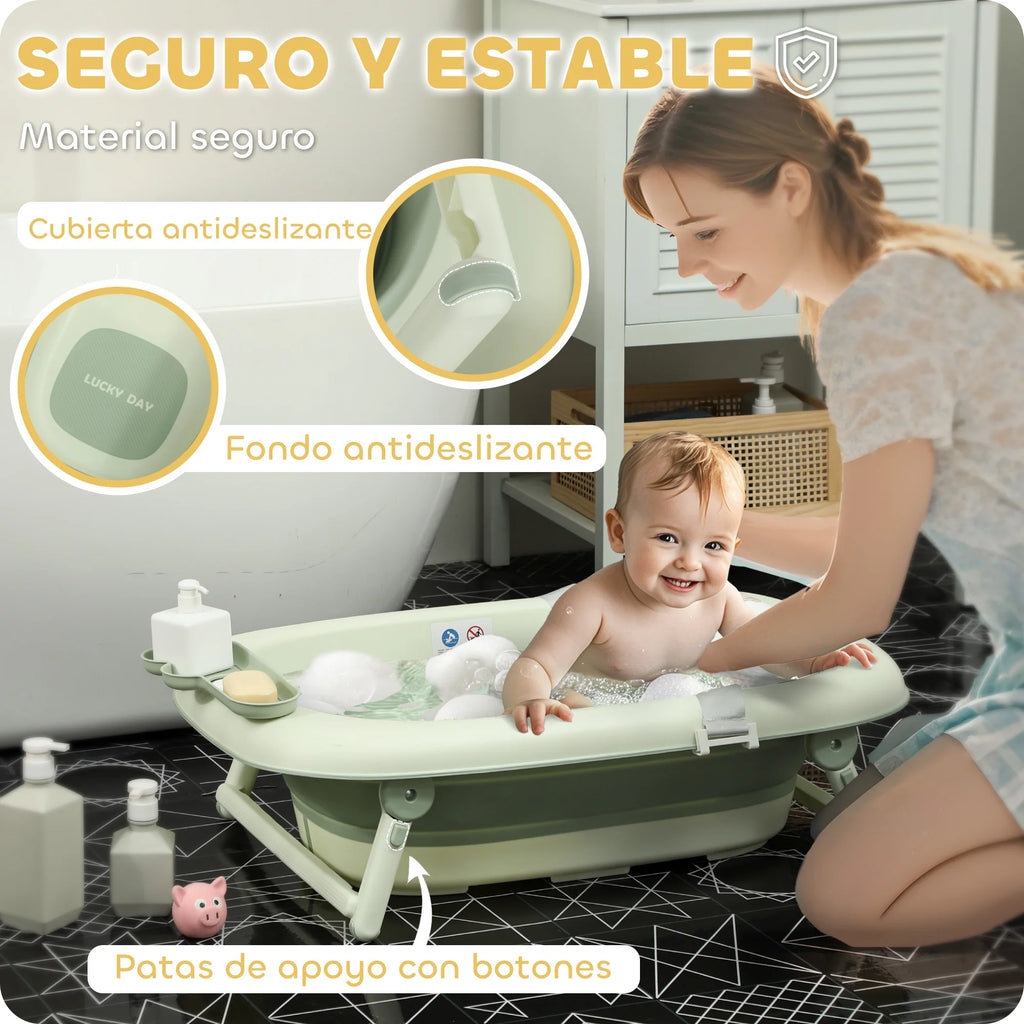 Aiyaplay Foldable Baby Bathtub with Bath Cushion Support with Button Drain Hole and Shower Shelf Hook Green
