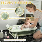 Aiyaplay Foldable Baby Bathtub with Bath Cushion Support with Button Drain Hole and Shower Shelf Hook Green