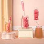 3pcs/set Silicone Baby Pacifier Straw Scrubber Small Brush Bottle Cleaning Brush 360 Degree Glass Cup Washing Kitchen Clean