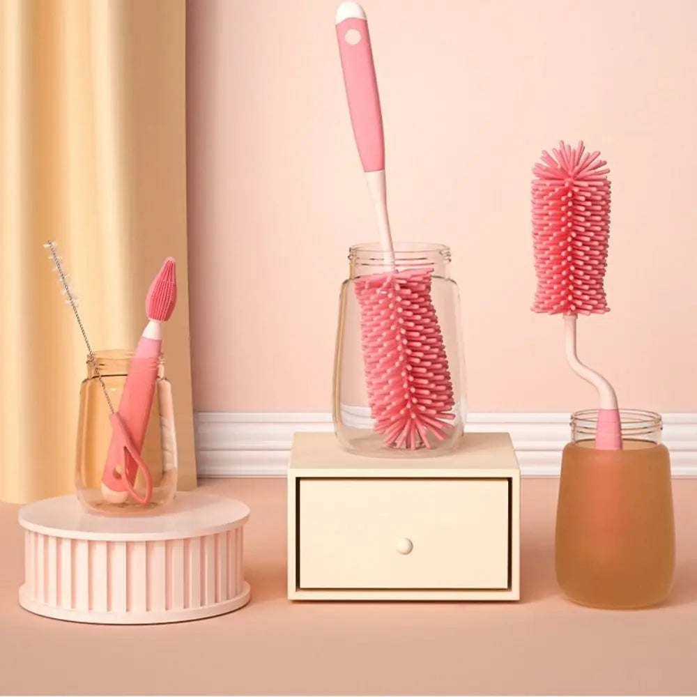 3pcs/set Silicone Baby Pacifier Straw Scrubber Small Brush Bottle Cleaning Brush 360 Degree Glass Cup Washing Kitchen Clean