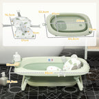 Aiyaplay Foldable Baby Bathtub with Bath Cushion Support with Button Drain Hole and Shower Shelf Hook Green
