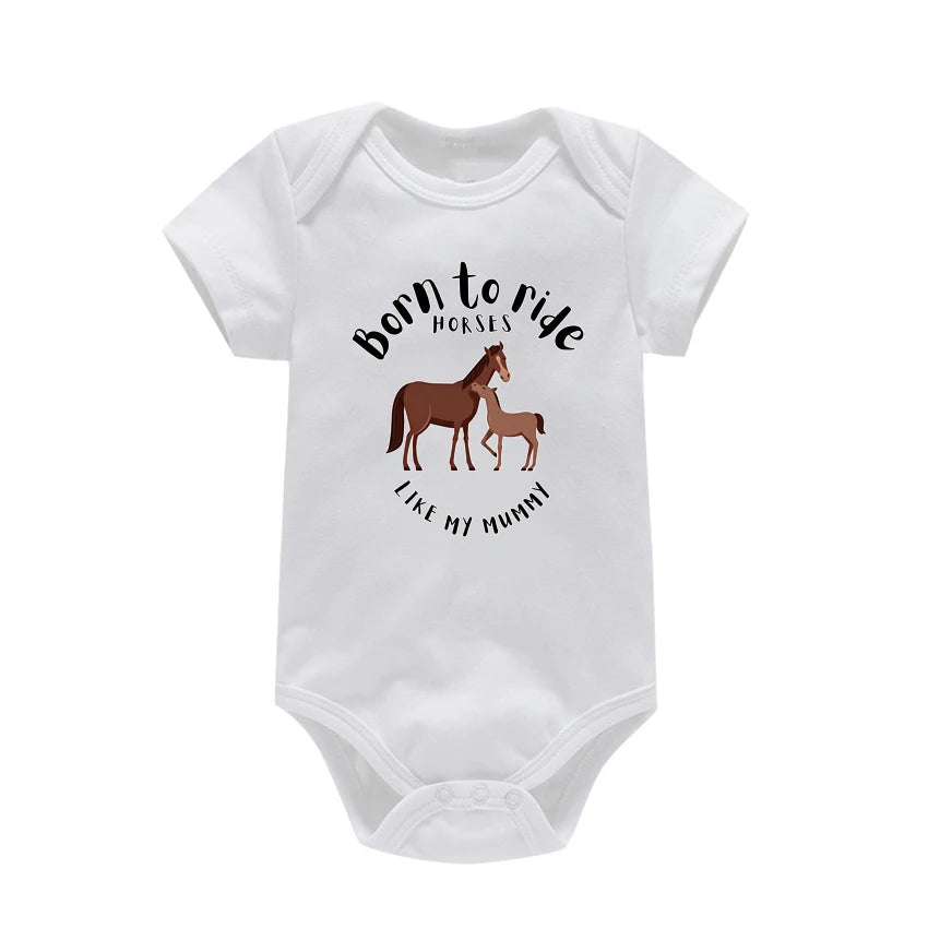 Newborn Baby Summer Rompers Infant Bodysuits Short Sleeve Jumpsuit Born To Ride Horses for babies Baby Boy Girl Clothes