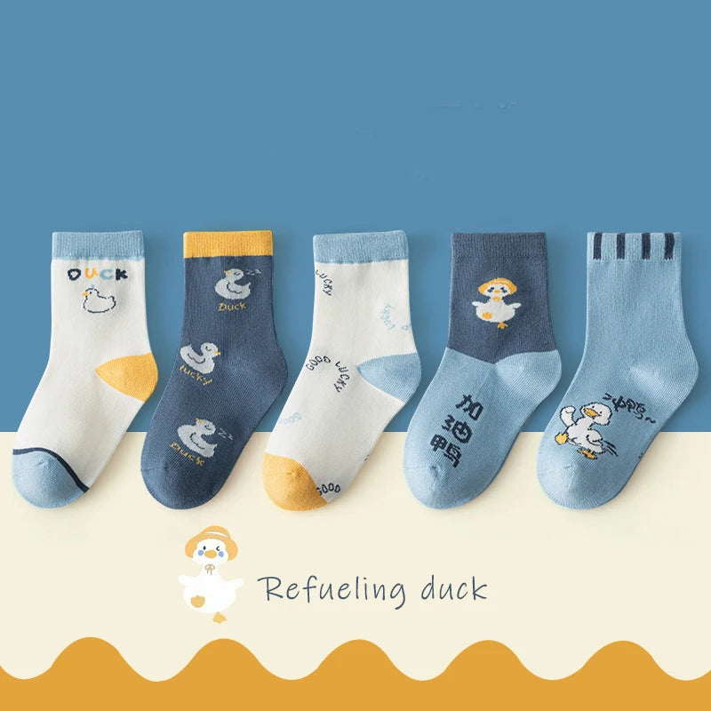 10 Pairs Boys Cartoon Duck Socks Children Baby Toddler Sport Socks School Student Spring Autumn Soft Kids Fashion Mid Tube Socks