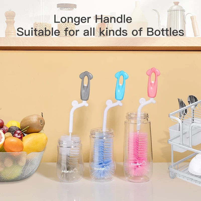 3 in 1 Set SAIDAH 360° Nylon Rotating Feeding Milk Bottle Brush Set
