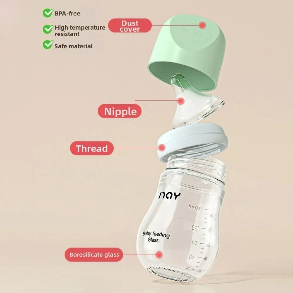 Cute Glass Baby Bottle Anti Choking 80/160ML Infant Milk Bottle Anti-flatulence Food Grade Baby Drinking Cup Toddler